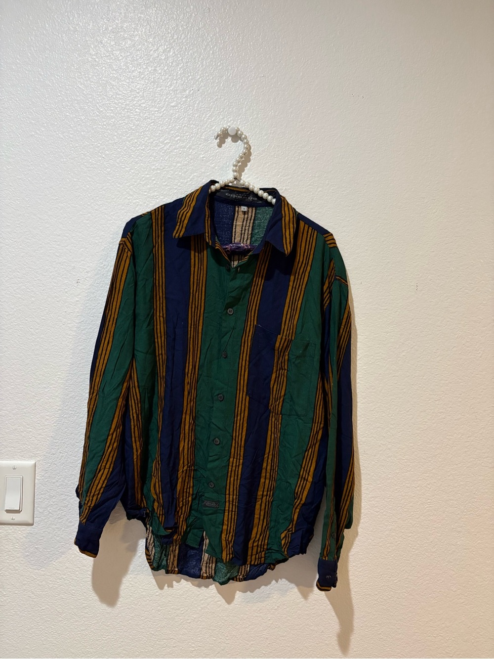 VINTAGE Marithe Francois Girbaud Green Navy Mustard Striped Shirt Button Down